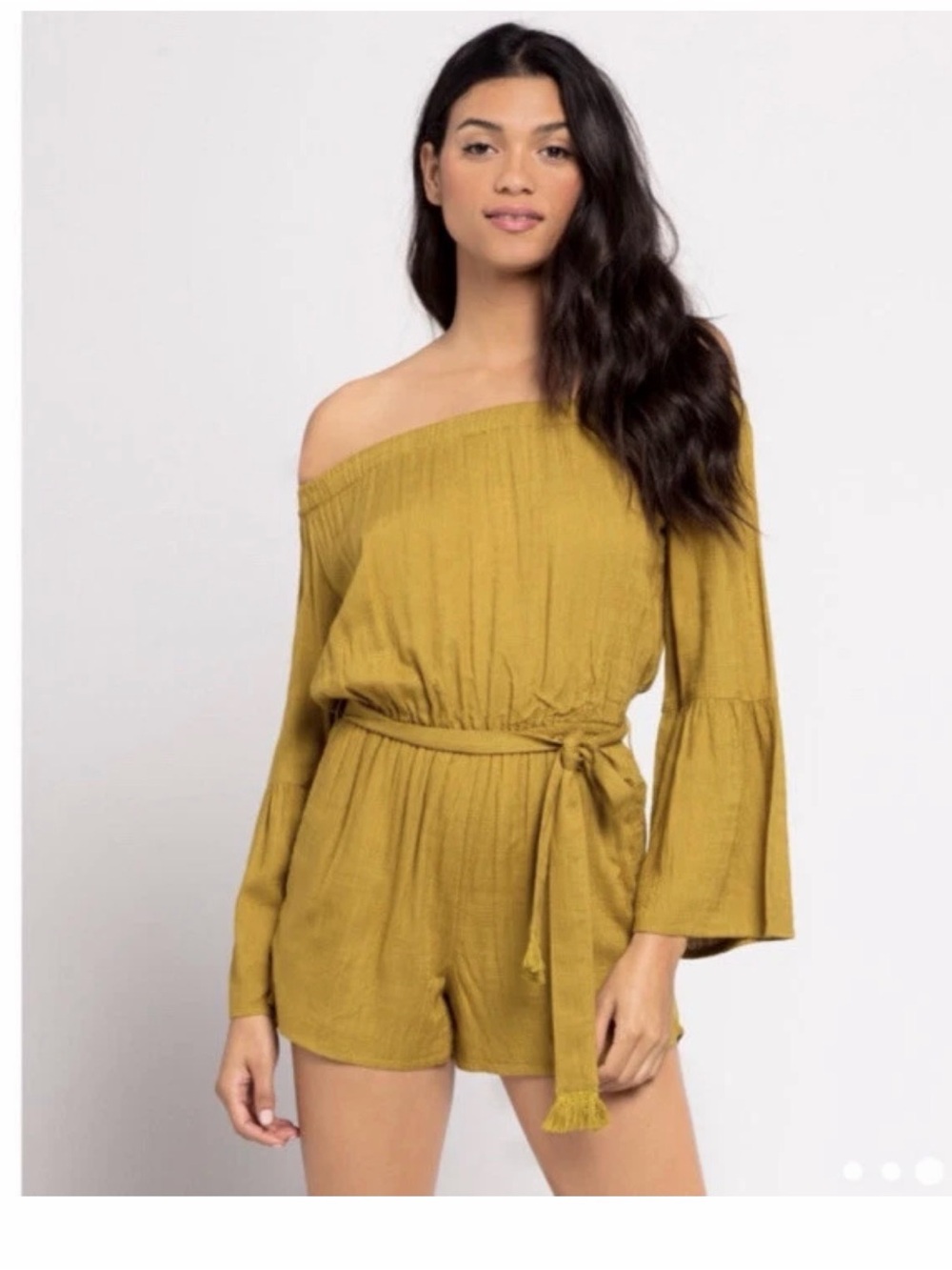 l*space Mustard Off-Shoulder Romper with Waist Tie